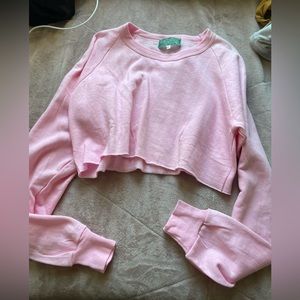 baby pink cropped crewneck sweater